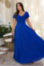Vestido Longo,Cor azul,Tecido  Malha Lurex Plissado