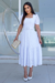 Vestido Longuete,Cor Branco,Tecido Malha Lese, manga Princesa com Cinto Forrado.
