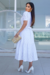 Vestido Longuete,Cor Branco,Tecido Malha Lese, manga Princesa com Cinto Forrado.