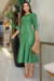 Vestido Tubinho,Cor Verde,Tecido Couro Sintético, Manga 3/4 