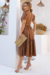 Vestido Longuete,Cor Marrom,Tecido Malha Lese, manga Princesa com Cinto Forrado.