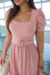 Vestido Longuete,Cor Rosê,Tecido Malha Lese, manga Princesa com Cinto Forrado.