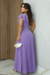 Vestido Longo,Cor Lilás,Tecido  Malha Lurex Plissado