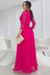 Vestido Longo,Cor Pink, Manga Longa, Tecido Tule Trabalhado Forrado 