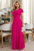 Conjunto de blusa e saia longa plissada na cor rosa Pink, feito em malha lurex, com detalhes em babados.