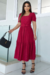Vestido Longuete,Cor Vermelho Carmin,Tecido Malha Lese, manga Princesa com Cinto Forrado.