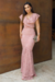 Vestido Longo,todo Rendado,Cor Rosê,Tecido Renda 