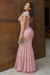 Vestido Longo,todo Rendado,Cor Rosê,Tecido Renda 