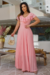 Vestido Longo,Cor rosa,Tecido  Malha Lurex Plissado