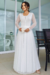 Vestido Longo,Cor Branca, Manga Longa, Tecido Tule Trabalhado Forrado 
