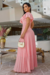 Vestido Longo,Cor rosa,Tecido  Malha Lurex Plissado