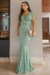 Vestido Longo,todo Rendado,Cor Verde,Tecido Renda 