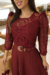  vestido plissado na malha crepe com corpinho de renda guipir, na cor Marsala,manga 3/4