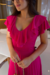 Vestido Longo,Cor pink,Tecido  Malha Lurex Plissado