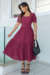 Vestido Longuete,Cor Marsala,Tecido Malha Lese, manga Princesa com Cinto Forrado.
