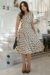 Vestido Midi,Cor Begê, em Gola V,Tecido Malha Ottoman Plissado com Cinto Forrado 