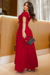 Vestido Longo,Cor vermelho,Tecido  Malha Lurex Plissado