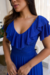 Vestido Longo,Cor azul,Tecido  Malha Lurex Plissado