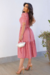 Vestido Longuete,Cor Rosa Queimado,Tecido Malha Lese, manga Princesa com Cinto Forrado.