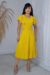 Vestido Midi,Cor Amarelo,Tecido em Crepe Plissado, Malha Paris