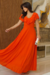 Vestido Longo,Cor laranja,Tecido  Malha Lurex Plissado