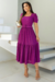 Vestido Longuete,Cor Pink Escuro,Tecido Malha Lese, manga Princesa com Cinto Forrado.