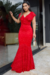 Vestido Longo,todo Rendado,Cor Vermelho,Tecido Renda 