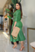 Vestido Tubinho,Cor Verde,Tecido Couro Sintético, Manga 3/4 