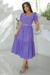 Vestido Longuete,Cor Lilás,Tecido Malha Lese, manga Princesa com Cinto Forrado.
