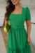 Vestido Longuete,Cor Verde Bandeira,Tecido Malha Lese, manga Princesa com Cinto Forrado.