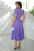 Vestido Longuete,Cor Lilás,Tecido Malha Lese, manga Princesa com Cinto Forrado.