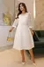 Vestido Plissado Off White na Malha Crepe Corpinho de Renda Guipir manga 3/4 - Lorraine