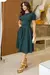 Vestido Midi,Cor Verde,Tecido em  Piquet com elastano, Manga Princesa 