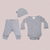 AJUAR Body + Pantalon + Gorrito GRIS PERLA + bolsita de tela