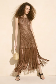 Crochet Vestido Corto Con Flecos Largos - tienda online