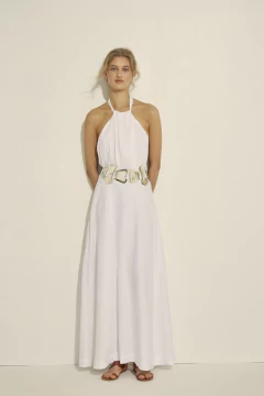 Vestido Largo Cuello Alto Con Cinturón En Asta y Alpaca - PRE ORDER