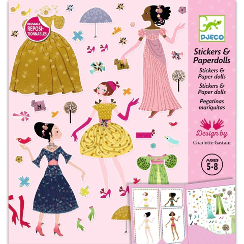 Kit Stickers VESTIDOS 4 ESTACIONES Moda Paper doll Reutilizables Djeco
