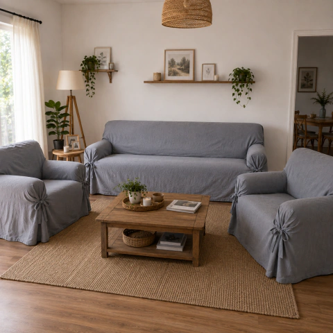 Set Fundas de Sillón Básicas GRISES: Dos de 1 cuerpo + Una de 3 cuerpos