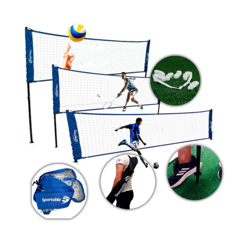 3 en 1 - Voley y Fútbol tenis 4mts de estacas + Cintas Demarcacion
