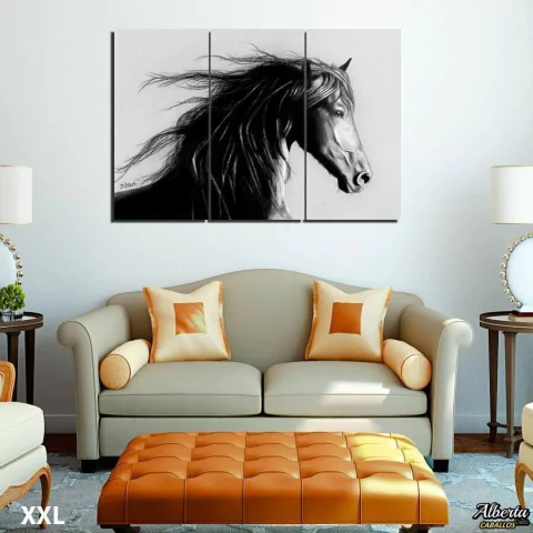 Caballo negro ilustración cuadro triptico