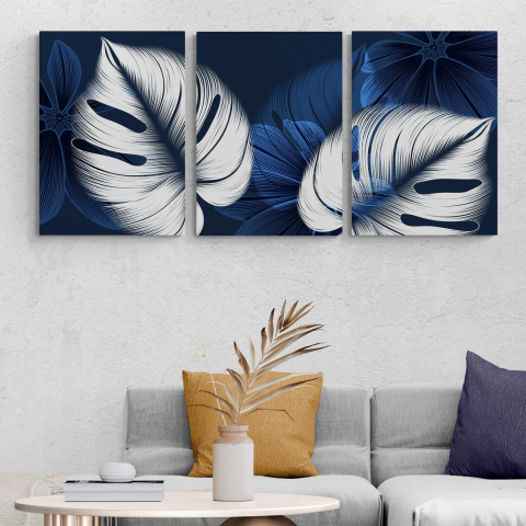 Monstera Azul y Plata Tríptico (las 3 piezas)