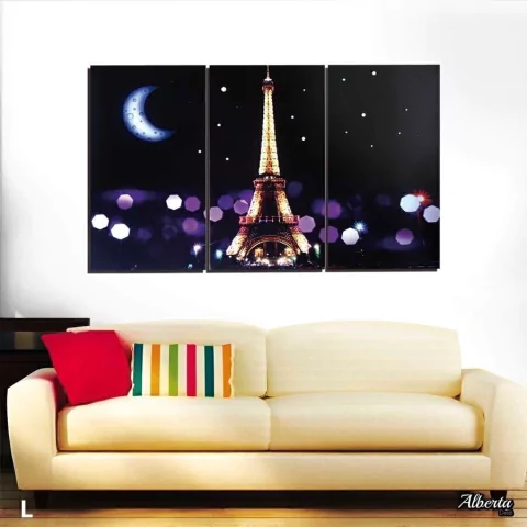 Eiffel Luna y ciudad cuadro Triptico