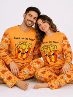 Pijama Adulto Unissex Manga Longa Estampa Batata frita - comprar online