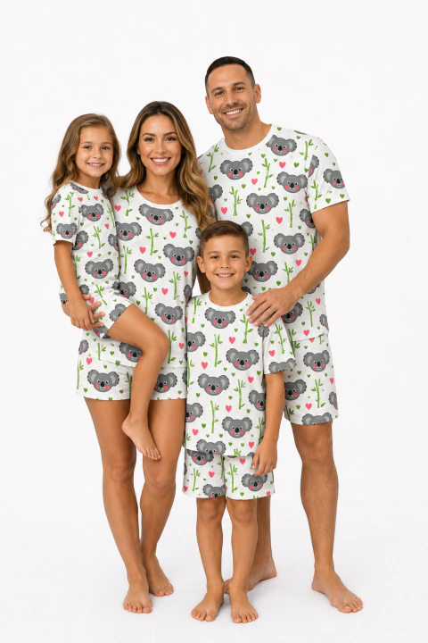 PIJAMA CURTO VERÃO ADULTO OU INFANTIL FAMILIA ESTAMPA COALA