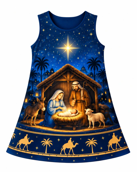 Vestido Infantil de Nata Estampa Presépio