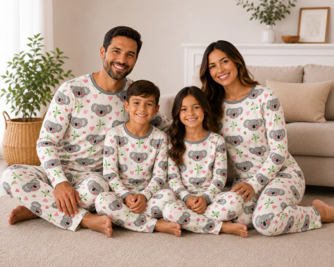PIJAMA ADULTO OU INFANTIL FAMILIA ESTAMPA COALA