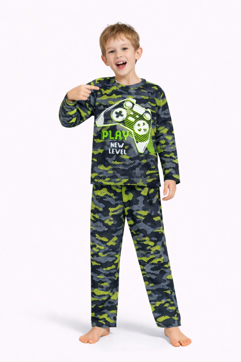 Pijama Manga Longa Infantil Menino Estampa Game Camuflado