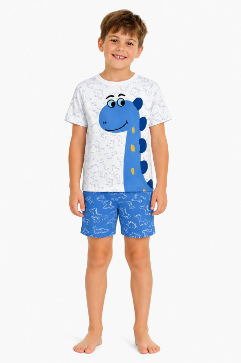 PIJAMA CURTO MENINO ESTAMPA DINO AZUL