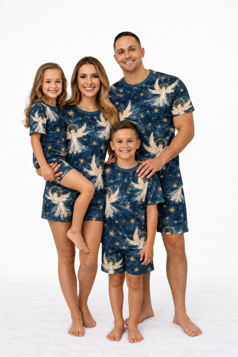 PIJAMA CURTO VERÃO ADULTO OU INFANTIL FAMILIA ESTAMPA ANJINHO