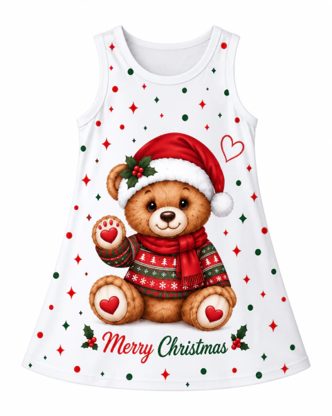 Vestido Infantil de Nata Estampa Ursinho